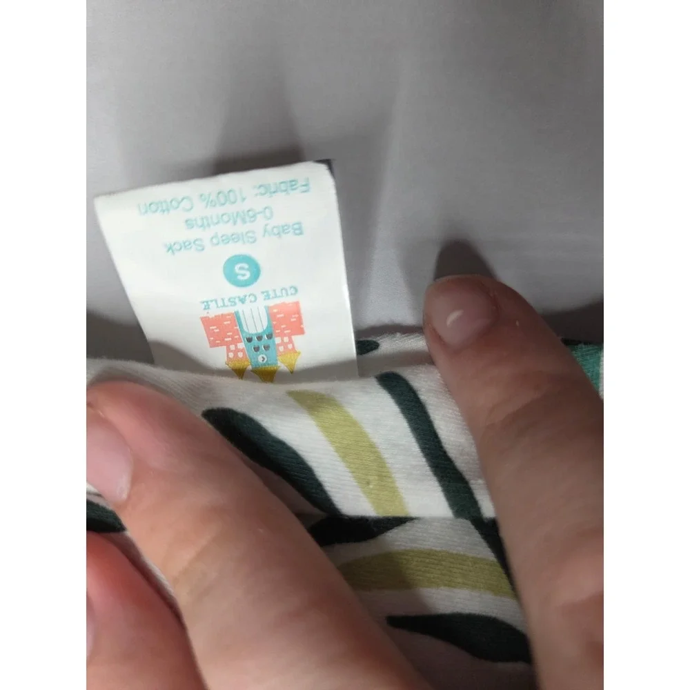 Cute Castle Baby Sleep Sack 0-6 Months Small Green Leaf Print 100% Cotton Zip Up